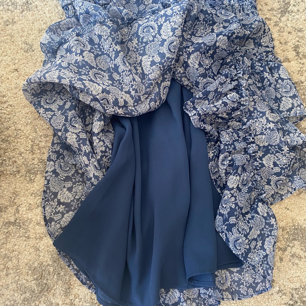 1.Slate Floral Print Smocked Neck Sleeveless Dress - Picture 7 of 11
